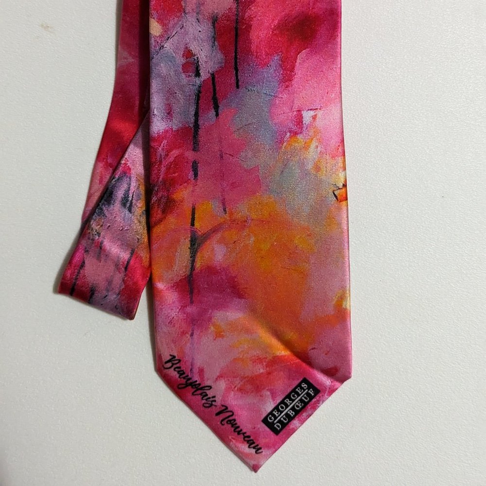 George's Dubois Pink & Orange Abstract Silk Tie